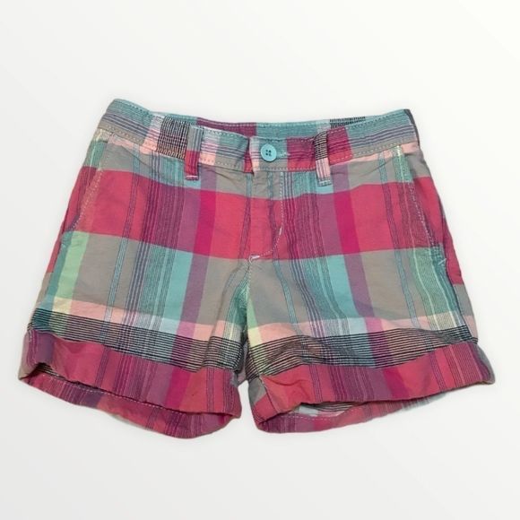 🌺 GAP Kids Pjnk Multi Plaid Rolled Cuff Shorts - Picture 1 of 6